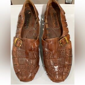 Sunsteps mens sz 12 handwoven Brown Leather‎ Sandals huarache slip on